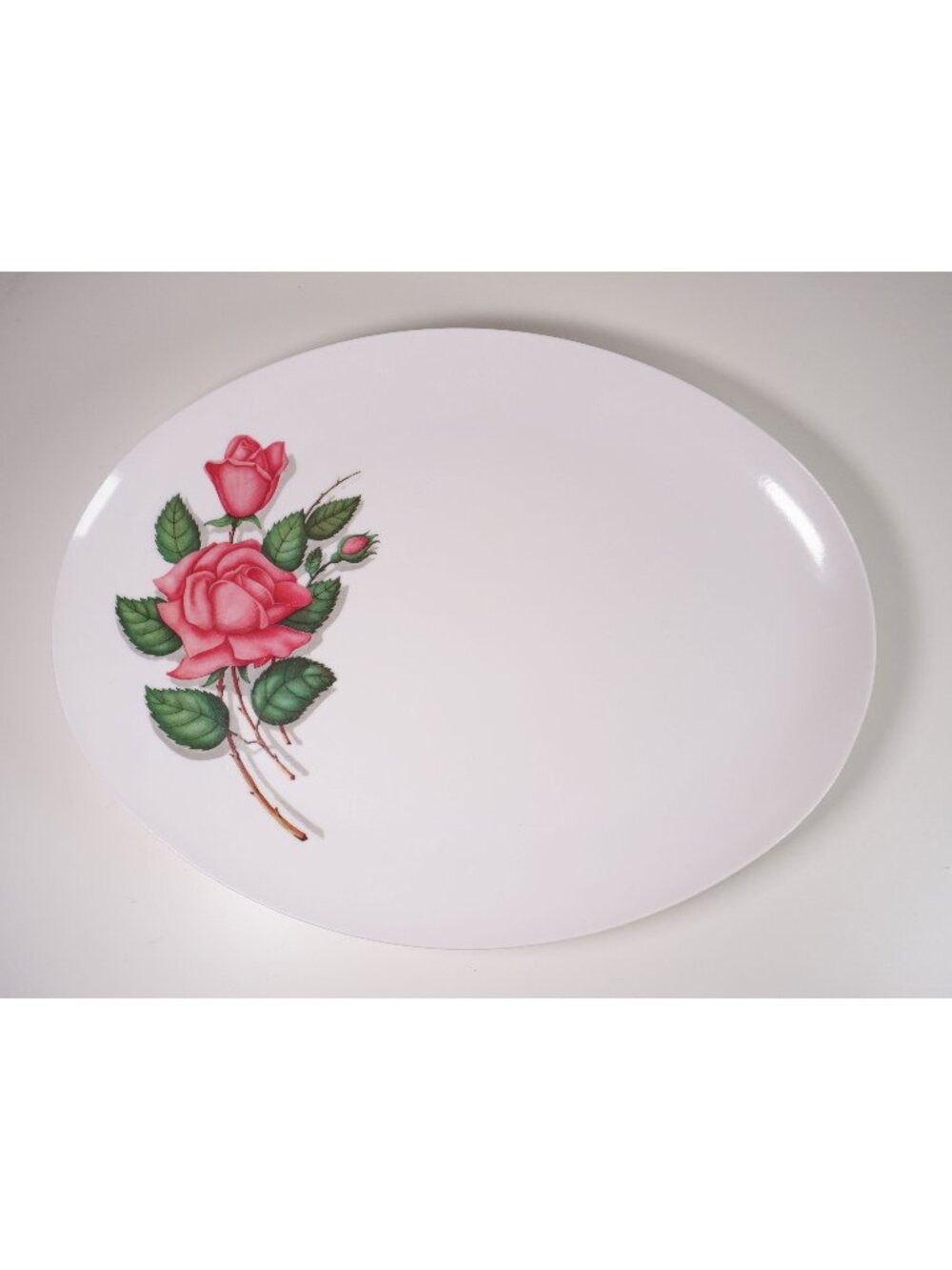 Vintage MCM Rose Dish Royalon Inc. Melmac Oval 13" Melamine Platter USA Made
